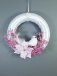 Dekorácia - veniec zimný, biely s vtáčikom, priemer 21cm