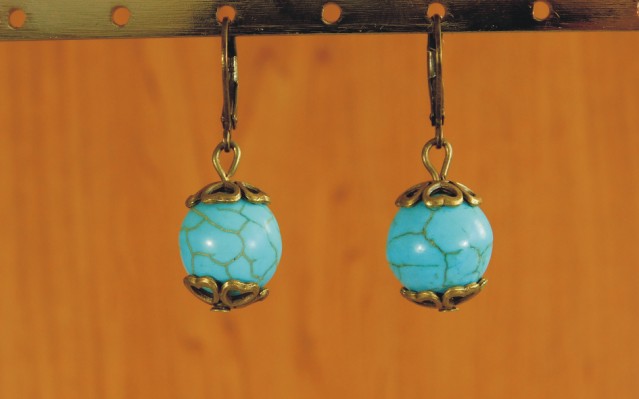 Bižutéria - Náušnice biž.kov staromosadz, Tyrkenit uzav.zap