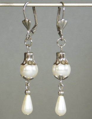 Bižutéria - Náušnice chirurgická oceľ, sklo, plast, dl. 6cm, biela