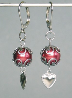 Bižutéria - Náušnice chirurgická oceľ, plast, dl. 4,5cm, bordová