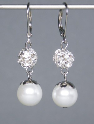 Bižutéria - Náušnice chirurgická oceľ, sklo, štras.gulička, dl.4cm